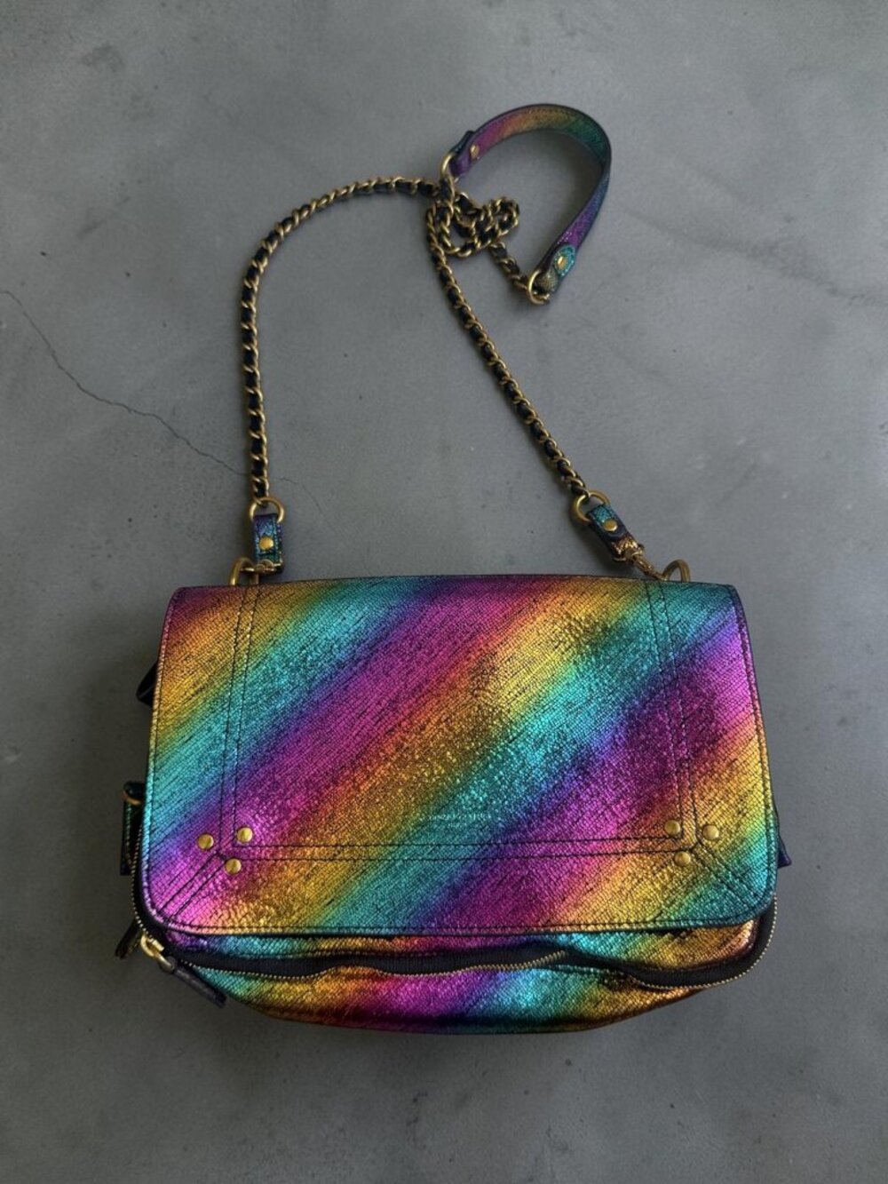 JEROME DREYFUSS Multicolor Rainbow Leather Crossbody Satchel Bag